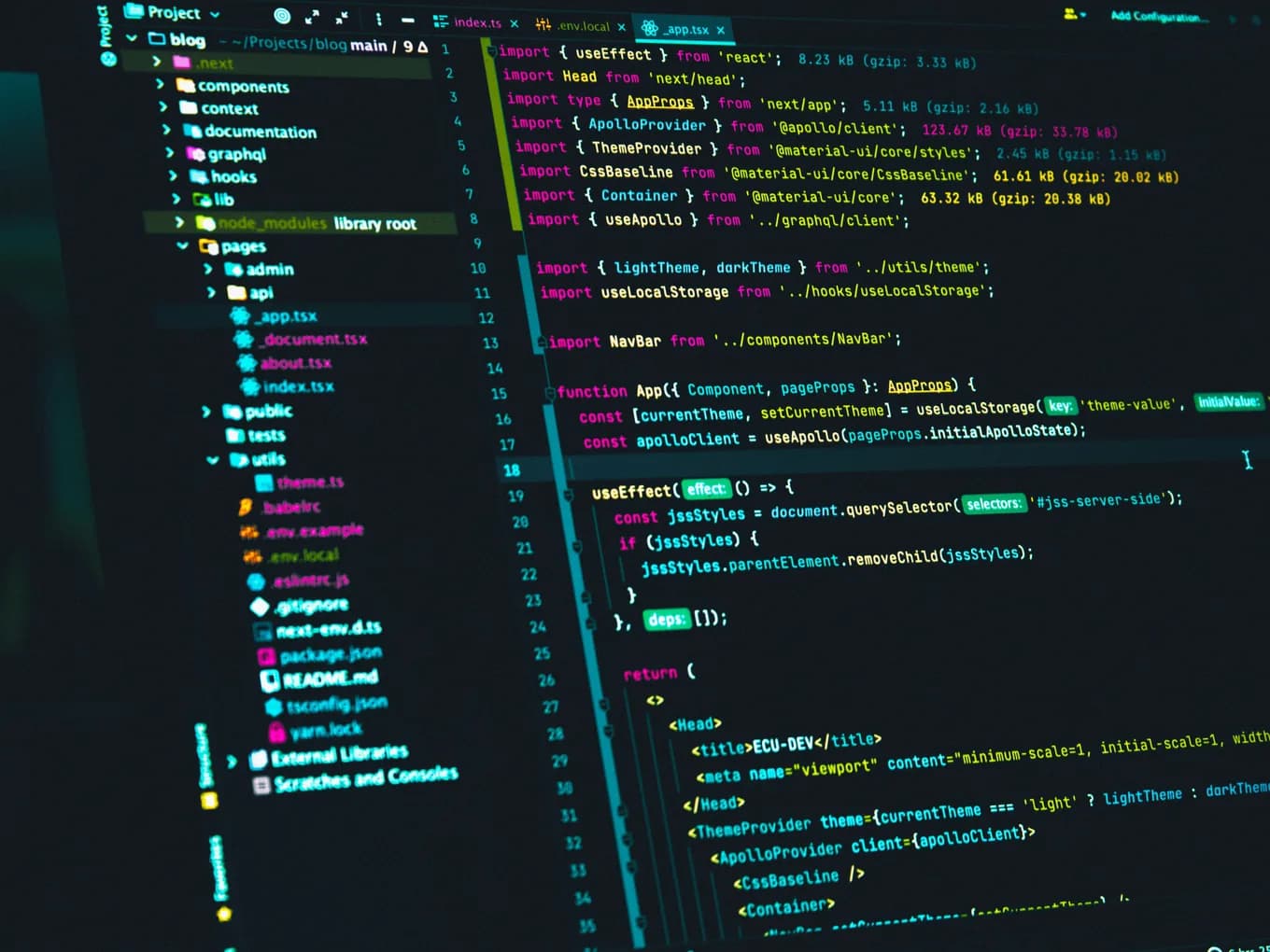 An editor open on the source of a piece of software written for one business.
