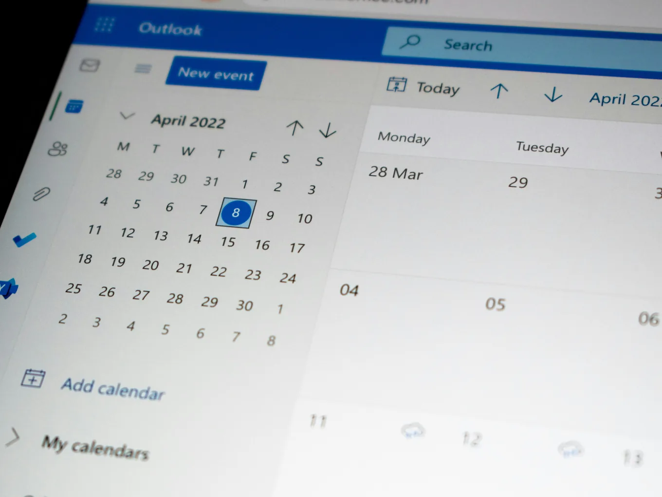 A working calendar on screen, the week laid out day by day.